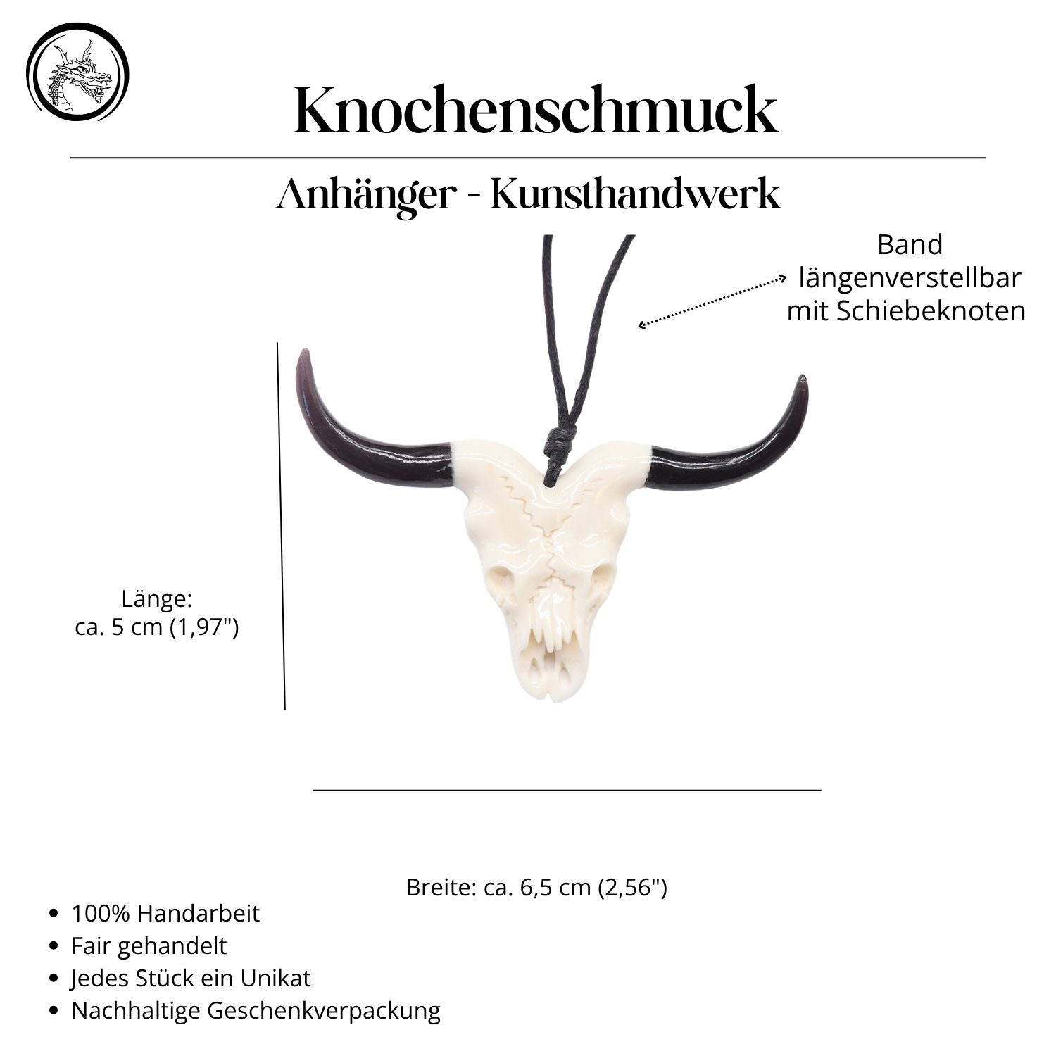 Langhorn Büffel Schädel Schmuck Horn Knochen Anhänger