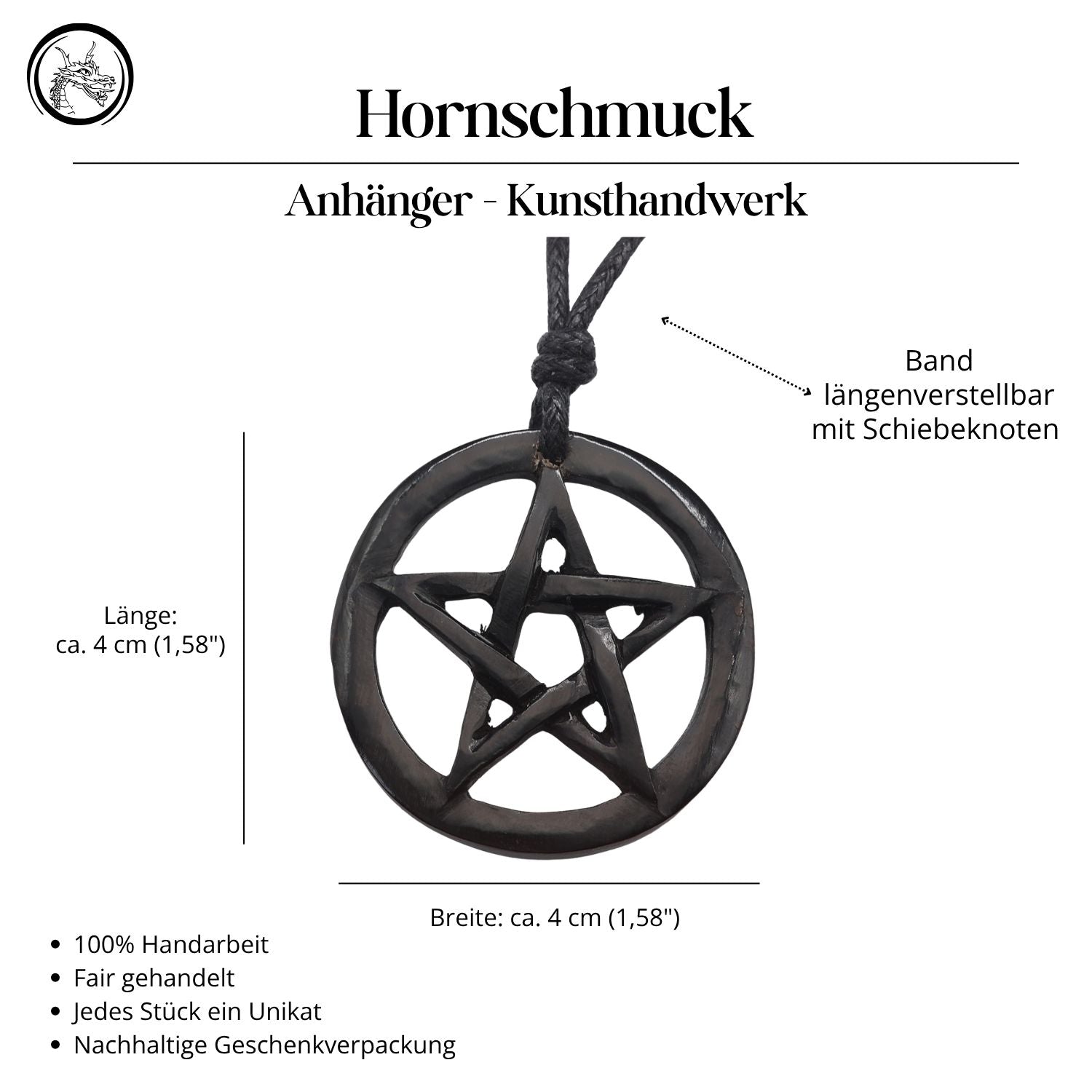 Pentagramm Hornschmuck Anhänger Kette