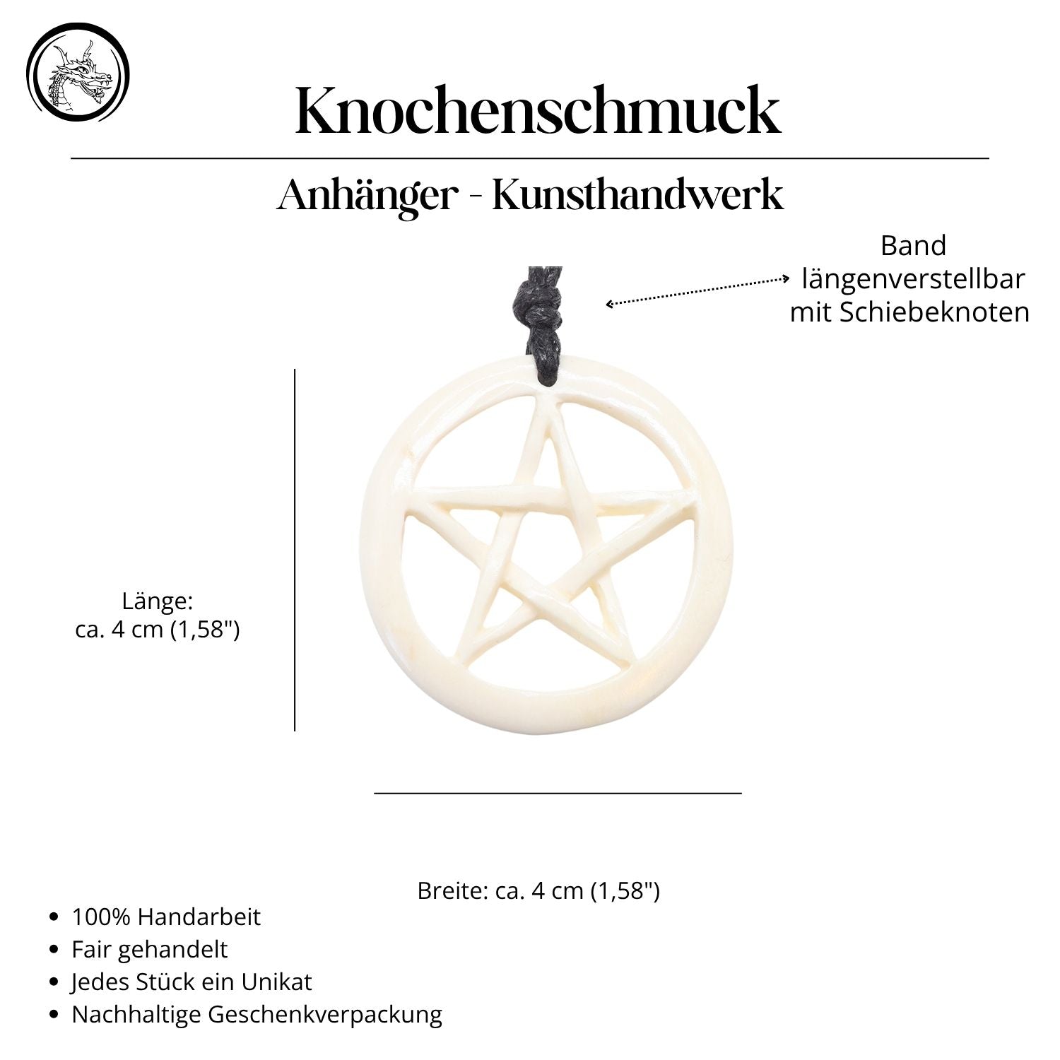 Pentagram jewelry made of bone necklace