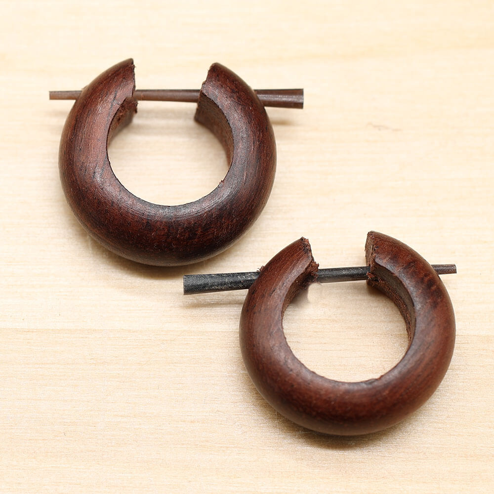 Creole Holz Ohrschmuck 2cm geschnitzter Ohrring (Paar)