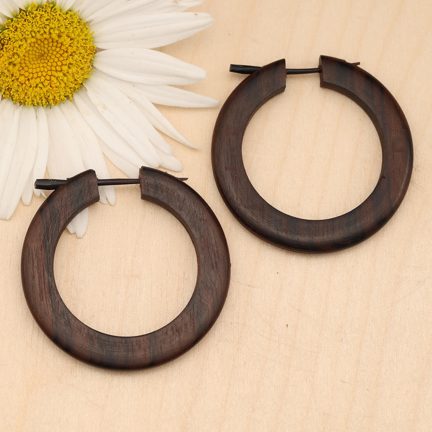 schlichte große Creole Holz Ohrschmuck Ohrring (Paar)