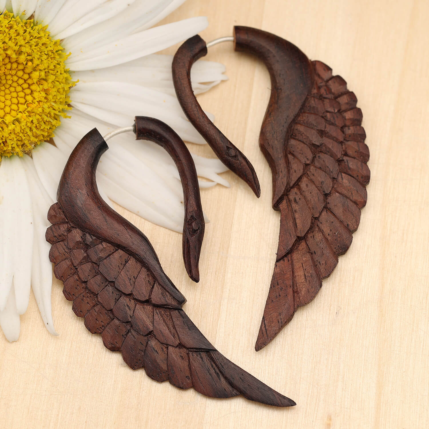 Schwan Holz Ohrschmuck Fake Piercing Ohrring (Paar)