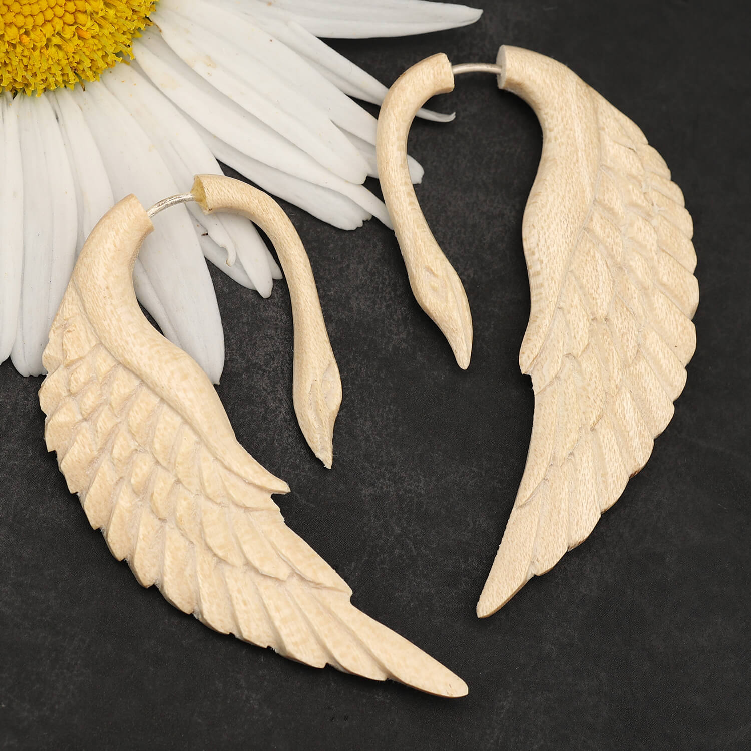 Schwan Holz Ohrschmuck Fake Piercing weißes Holz (Paar)