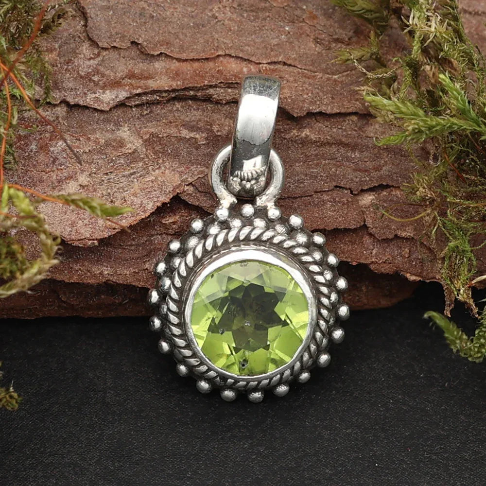 Edelstein Anhänger Silber Peridot Steinschmuck Kettenanhänger