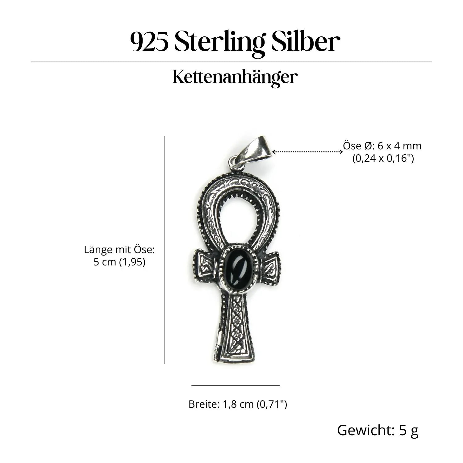 Onyx Ankh Edelstein Anhänger Silber Steinschmuck 925 Sterlingsilber