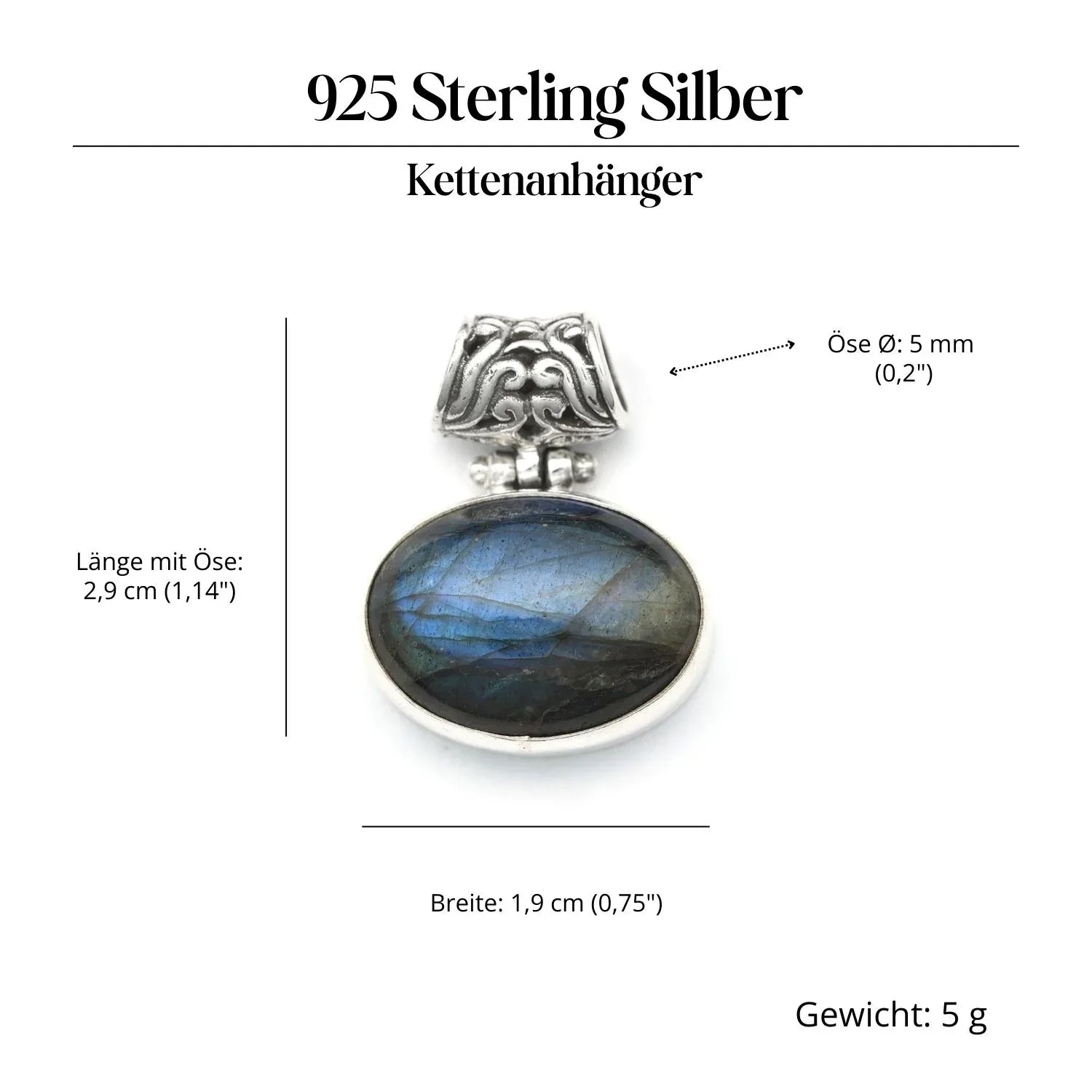 Labradorit Edelstein Anhänger Silber Steinschmuck 925 Sterlingsilber