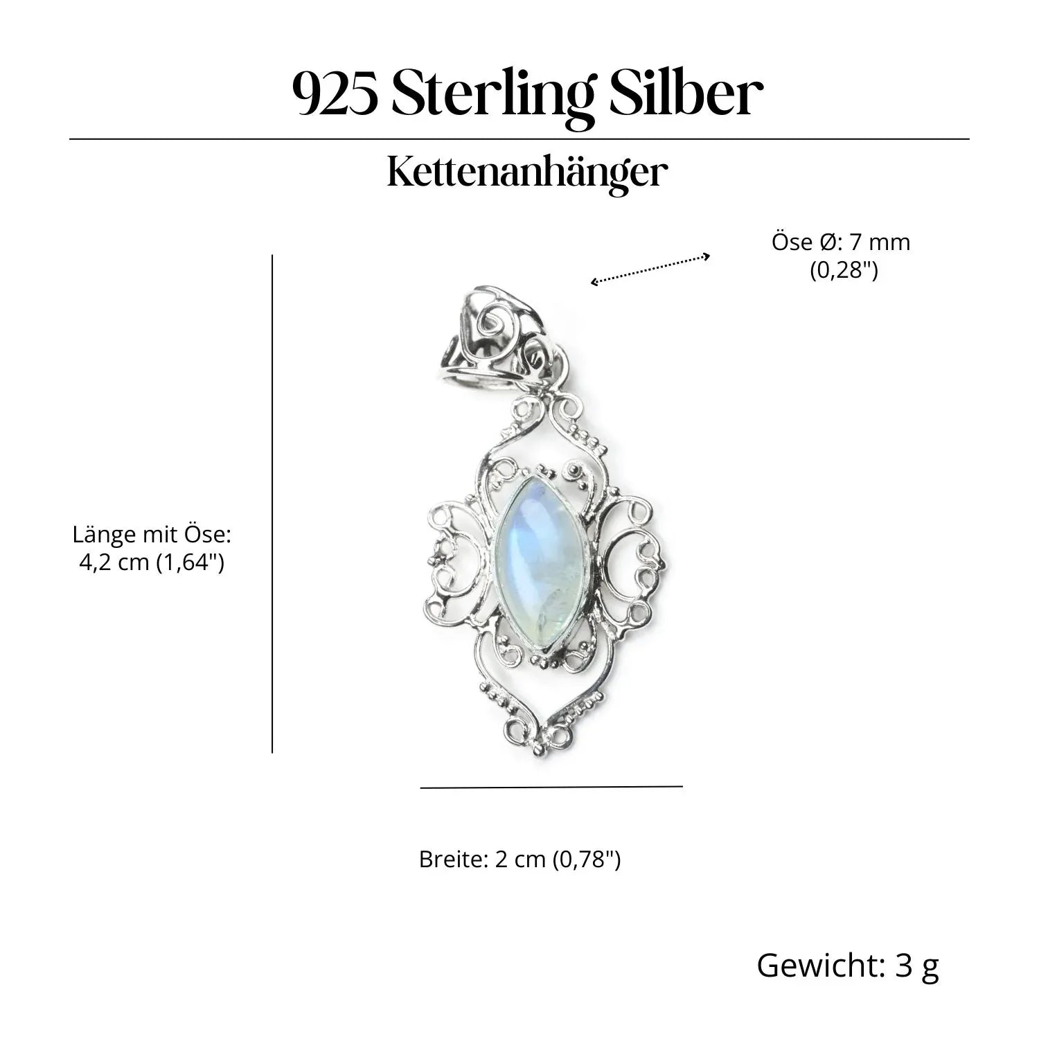 Mondstein verziert Edelstein Anhänger Silber Steinschmuck edel 925 Sterlingsilber