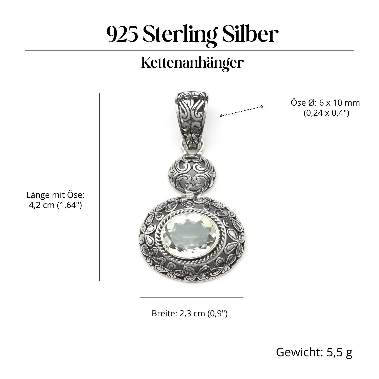 Edelstein Grüner Amethyst Anhänger Silber Steinschmuck 925 Sterlingsilber