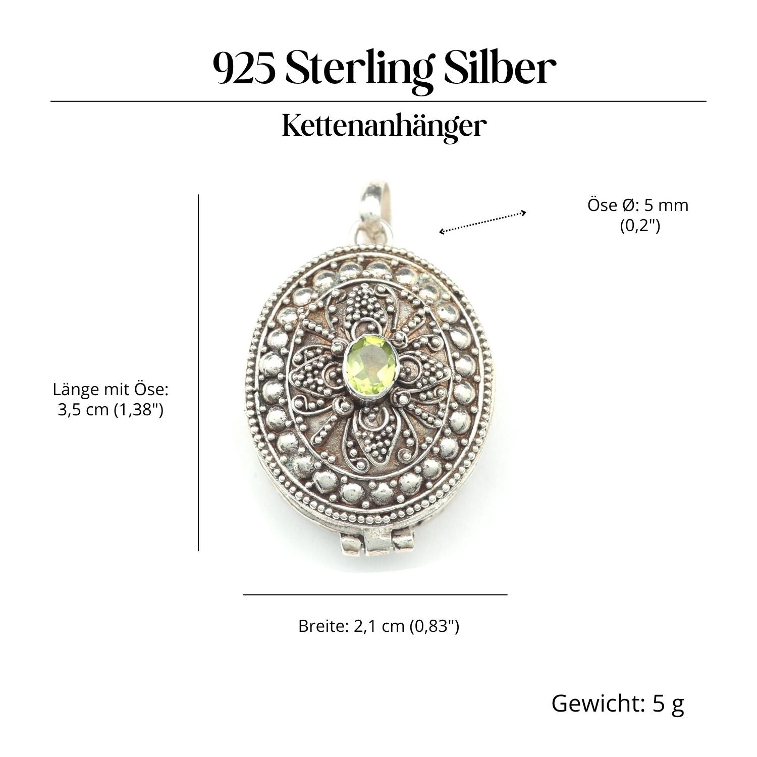 Medaillon Peridot Silberanhänger Edelstein Schmuck 925 Silber Kettenanhänger