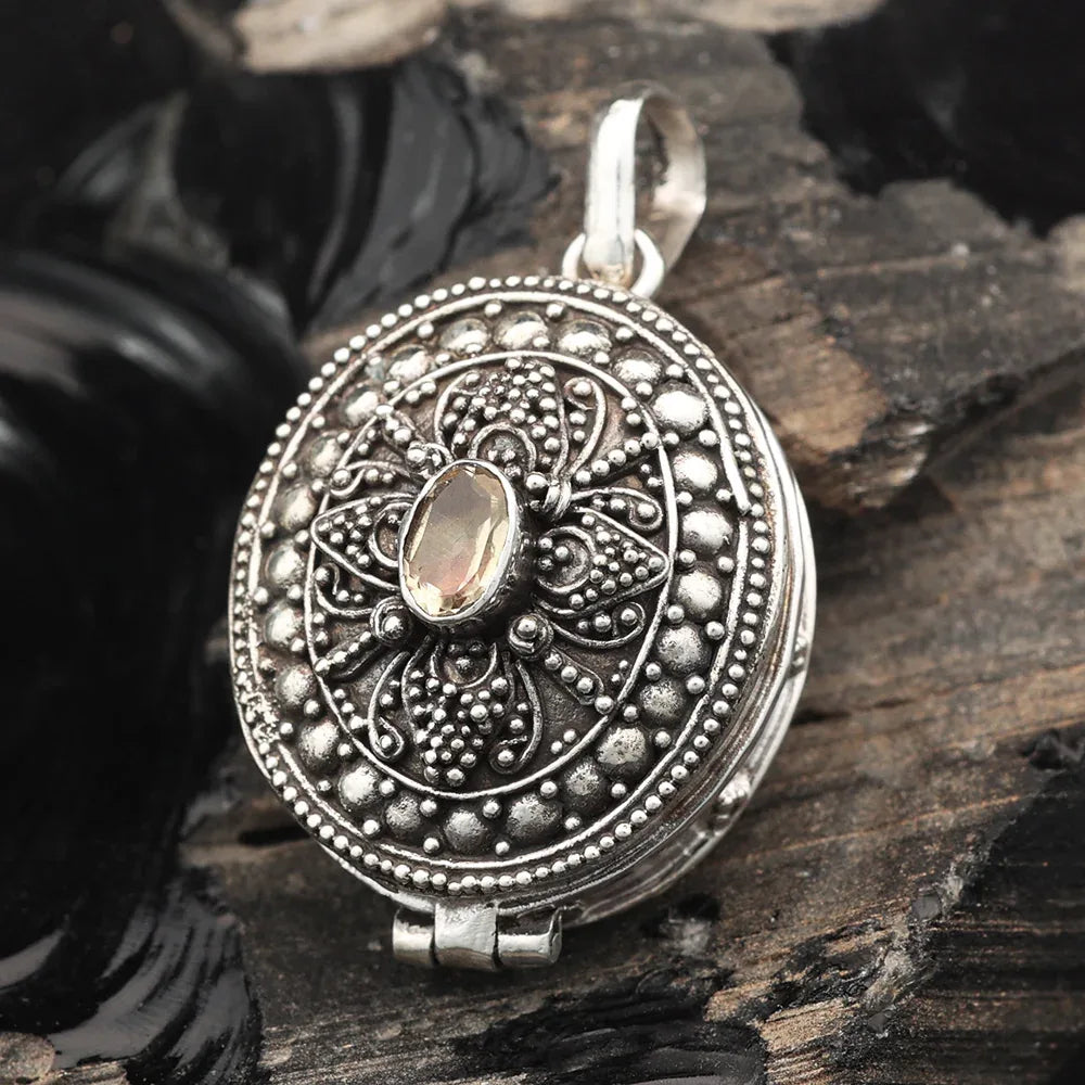 Medaillon Edelstein Anhänger Silber Citrin Steinschmuck Kettenanhänger