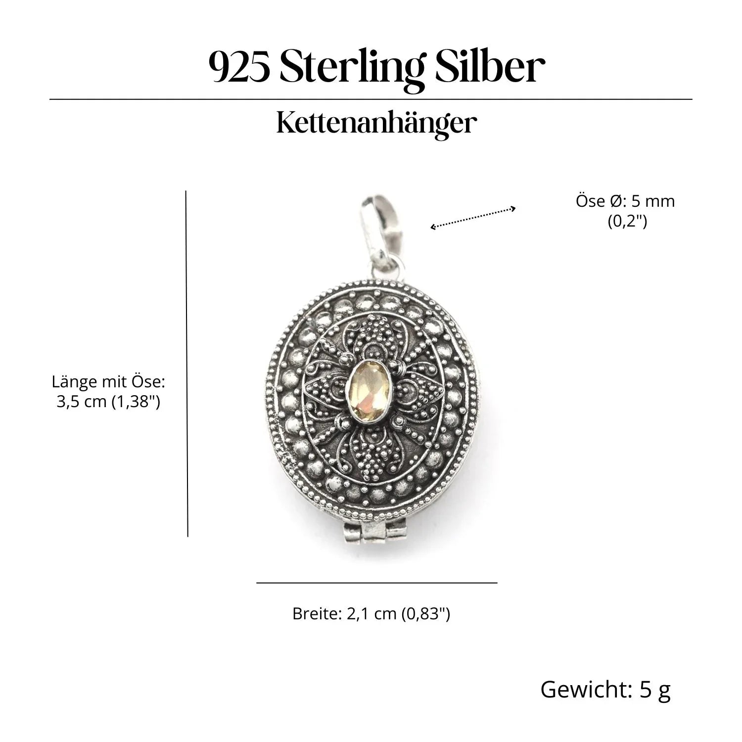 Citrin Medaillon Edelstein Silber Anhänger für Halskette Silberschmuck