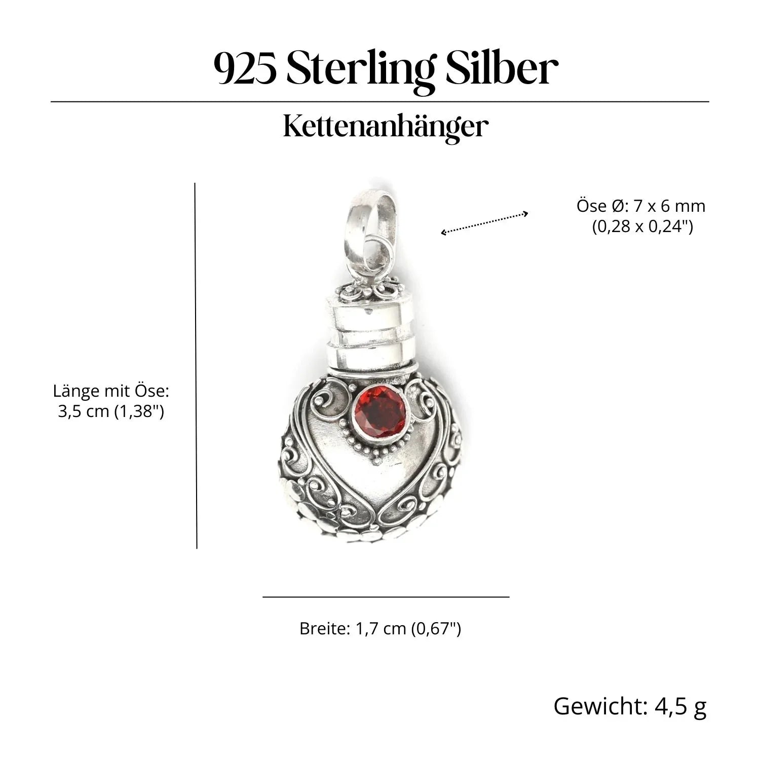 Flacon mit Granat Edelstein Silber Anhänger für Halskette Silberschmuck