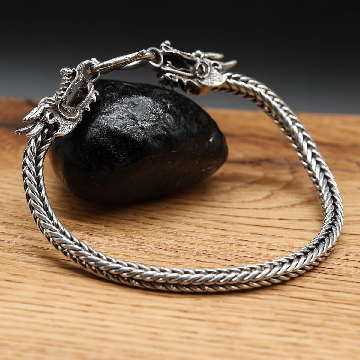 Elegant dragon bracelet, heavy solid arm jewelry, 925 silver