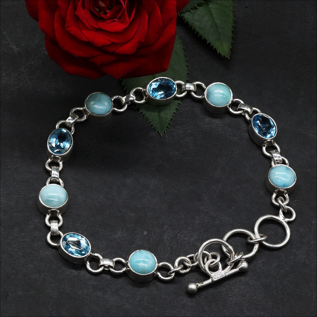 Blauer Topas mit Larimar Armschmuck Silber Armband 925 Silber Damen