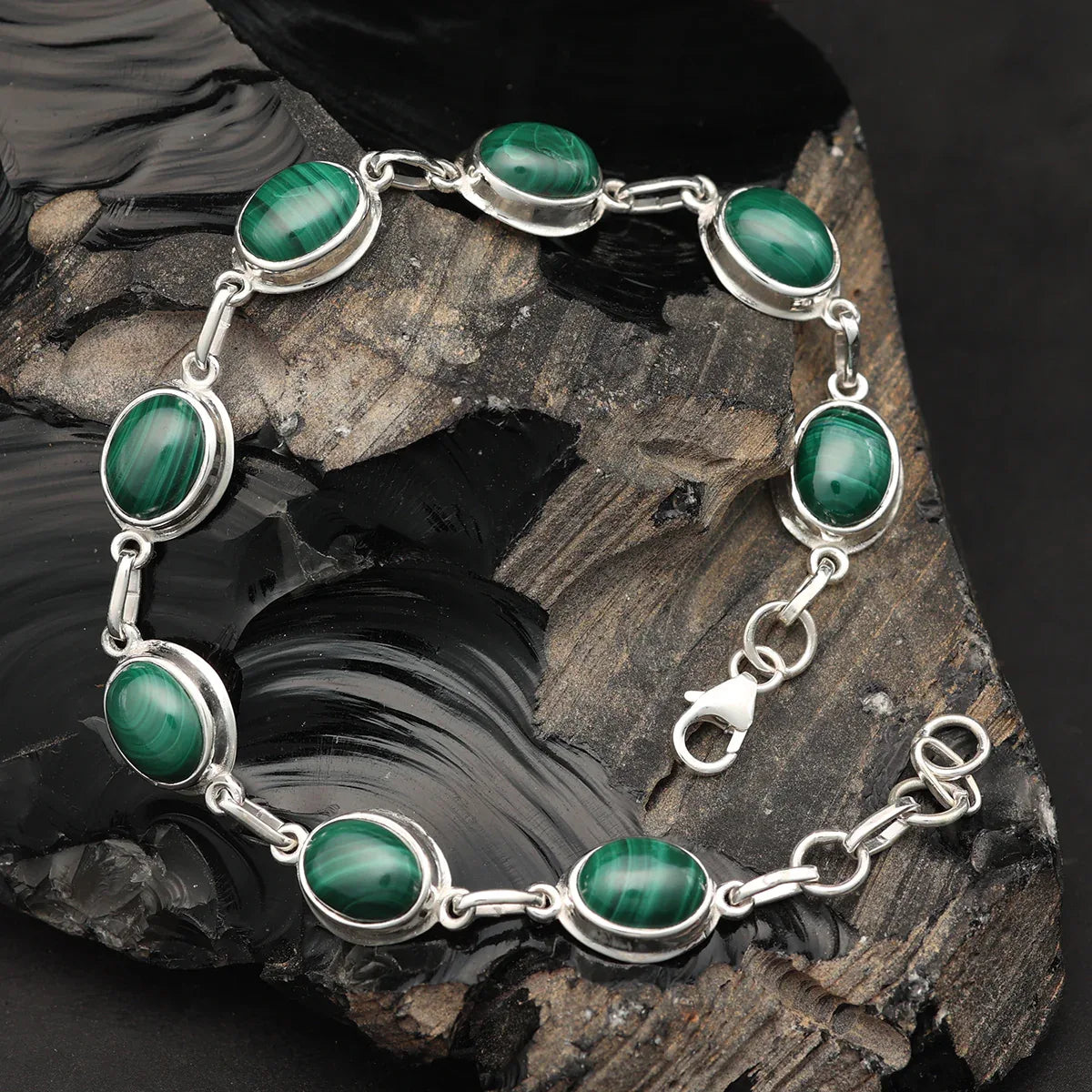 Malachit Damen Armschmuck 925 Silber mit Edelstein grün