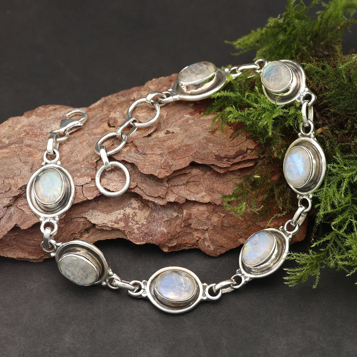  Schmuck Damen Armband Sterlingsilber Mondstein milchig weiß