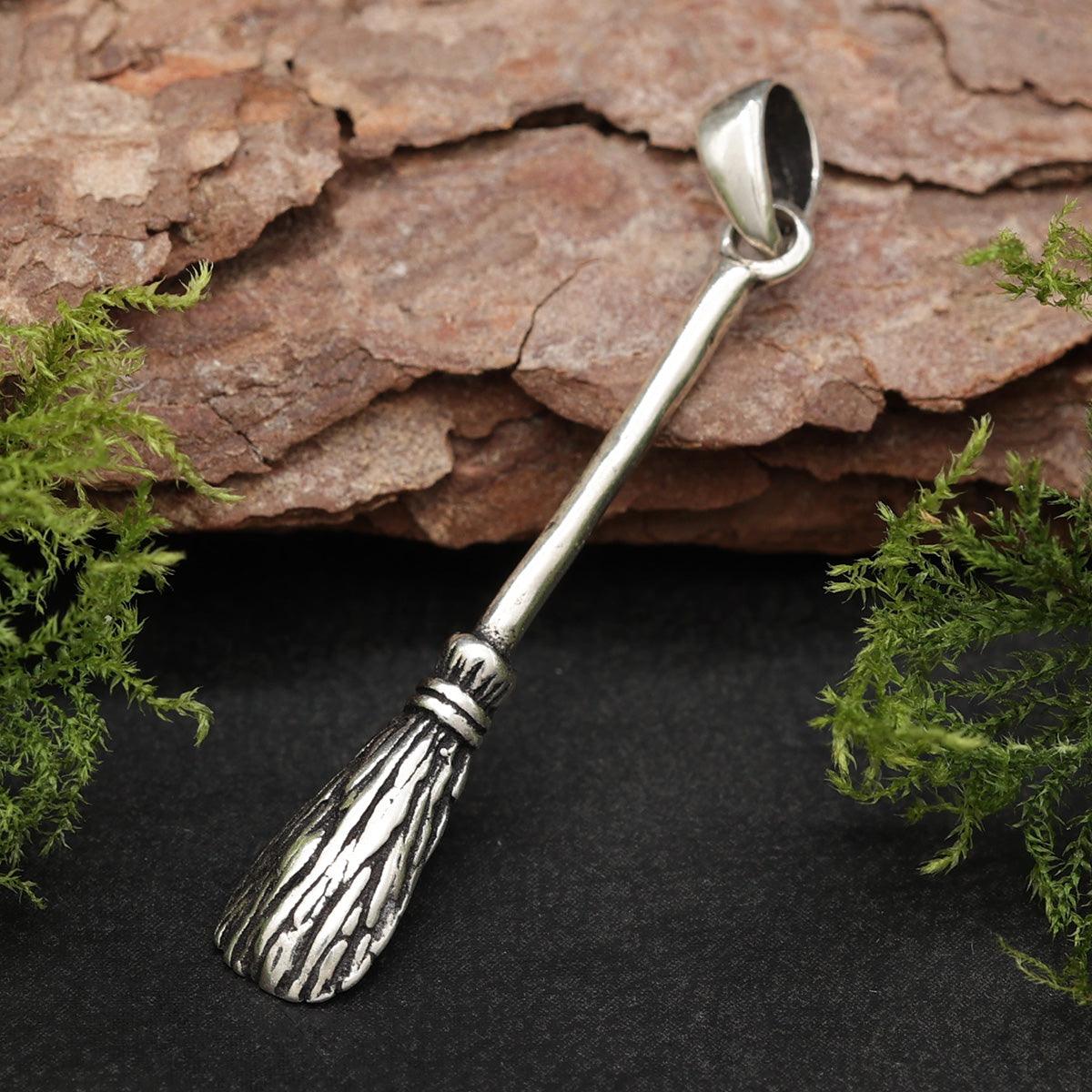 Hexenbesen Silber Anhänger zarter Kettenanhänger 925 Sterlingsilber