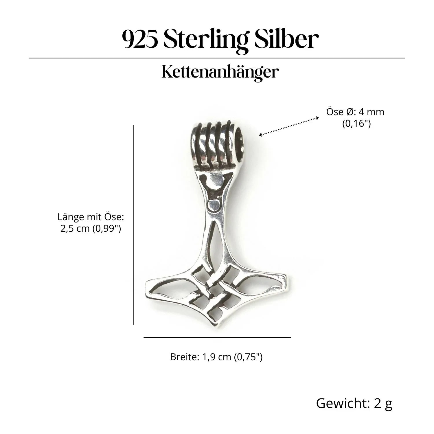 Thor's Hammer small pendant, silver jewelry, 925 silver