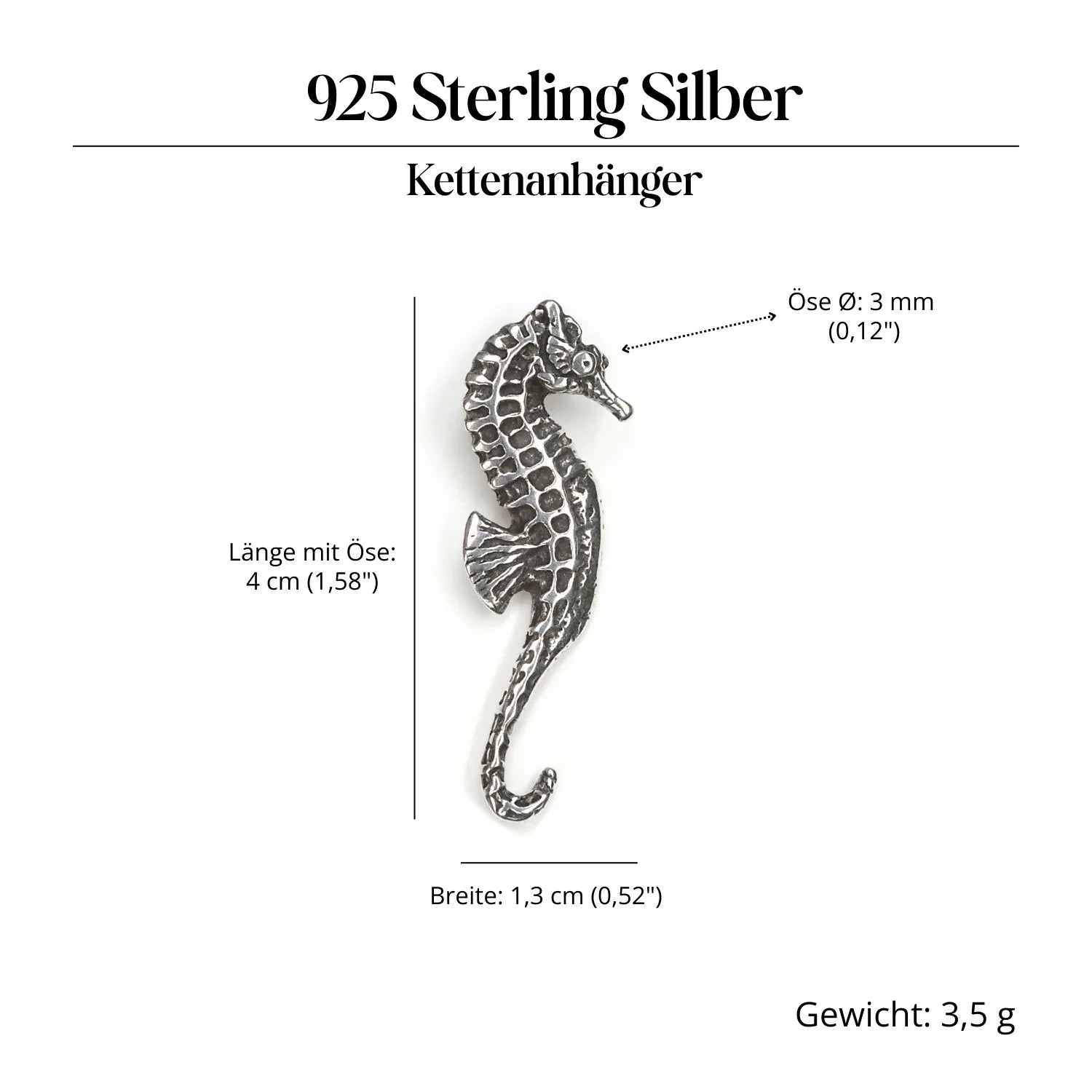 Seahorse jewelry pendant, 925 silver