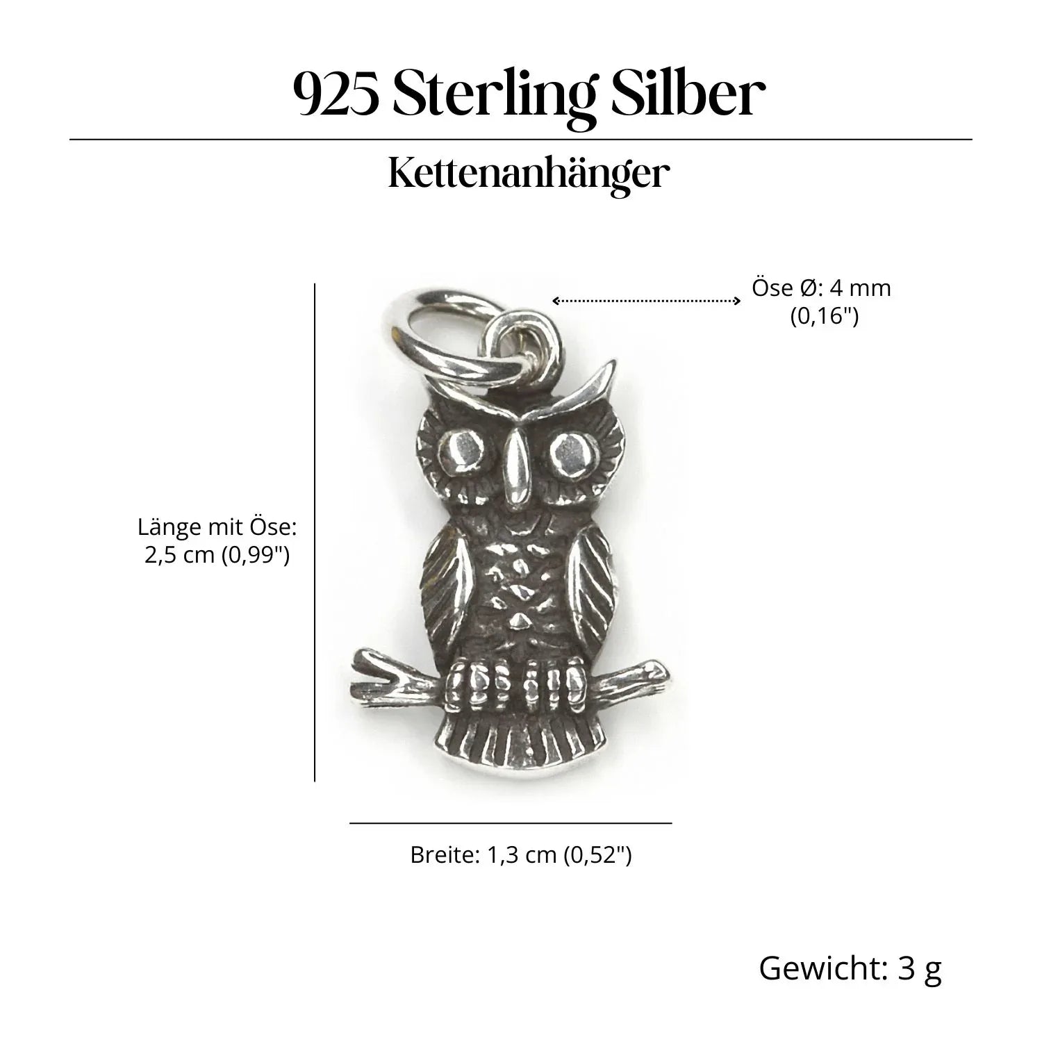 Small owl jewelry pendant, 925 silver