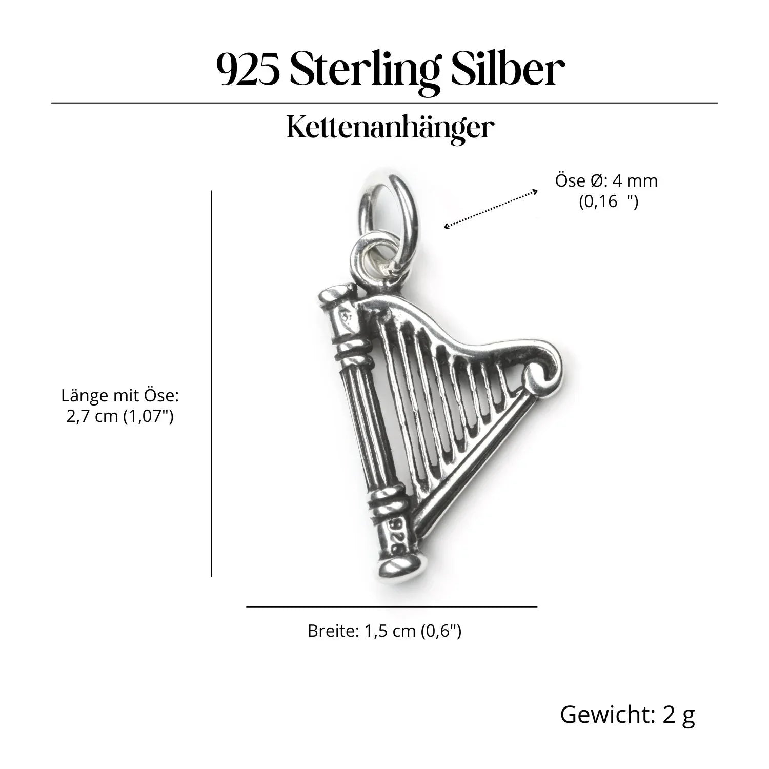 Harfe Schmuck Kettenanhänger 925 Silberschmuck