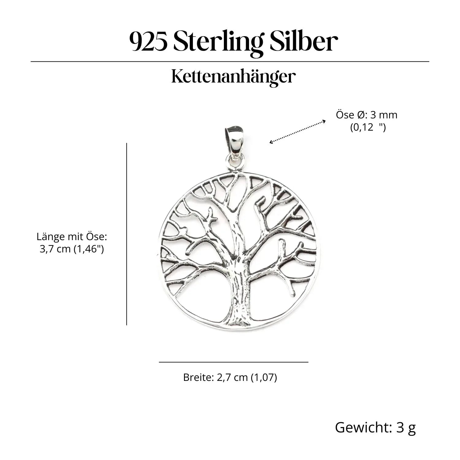 Lebensbaum Schmuck Ø 2,7cm Kettenanhänger 925 Silber