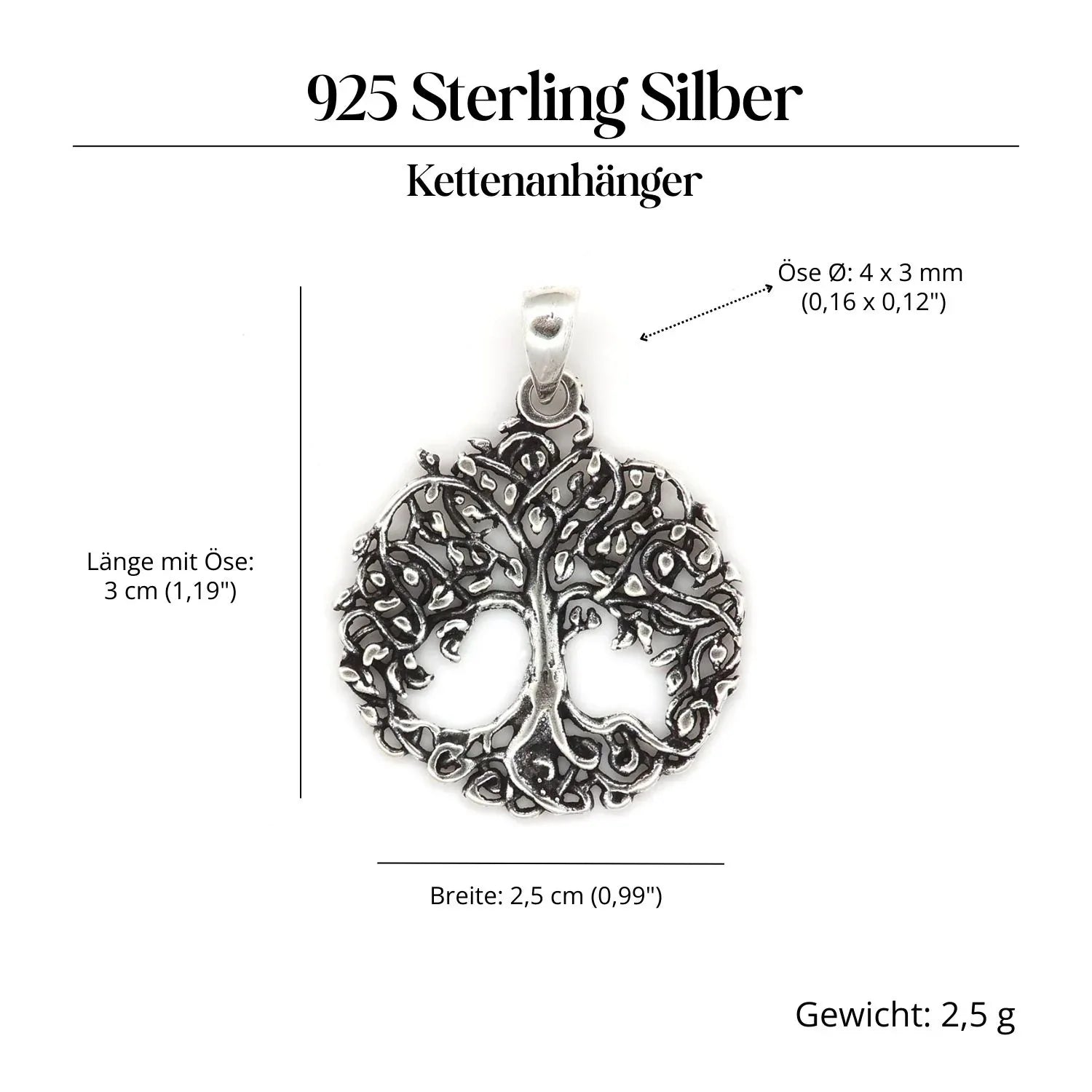 Keltischer Baum Anhänger mit Blätter Silber 925/000