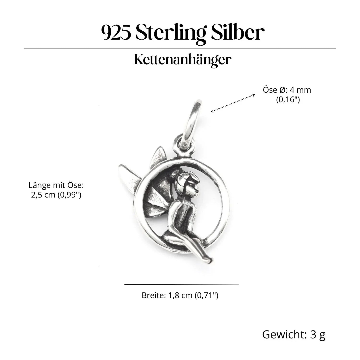Small Fairy Pendant Jewelry Silver Pendant Elf Sitting in a Circle 925/000