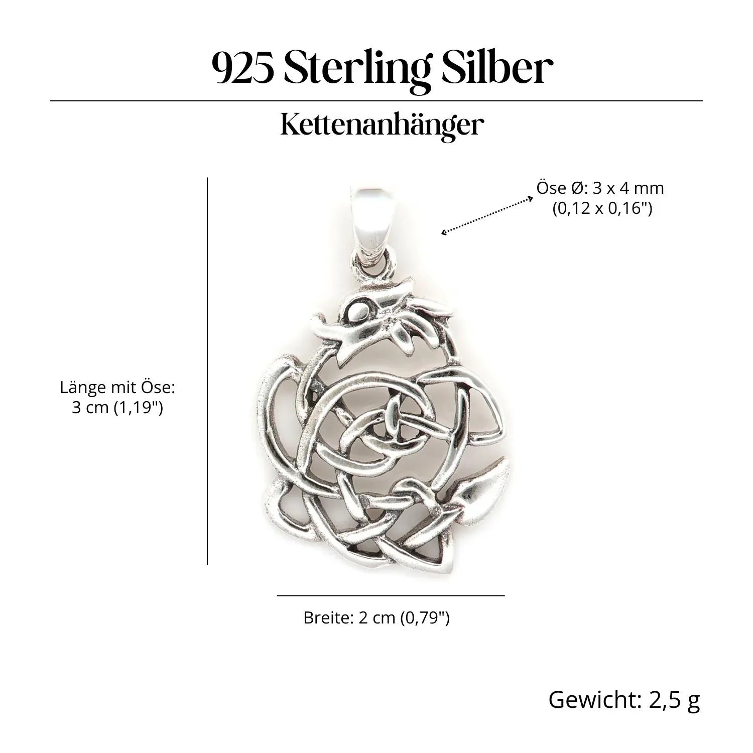 Keltischer Drache Anhänger Silber Kelten Knoten fein gearbeitet 925/000