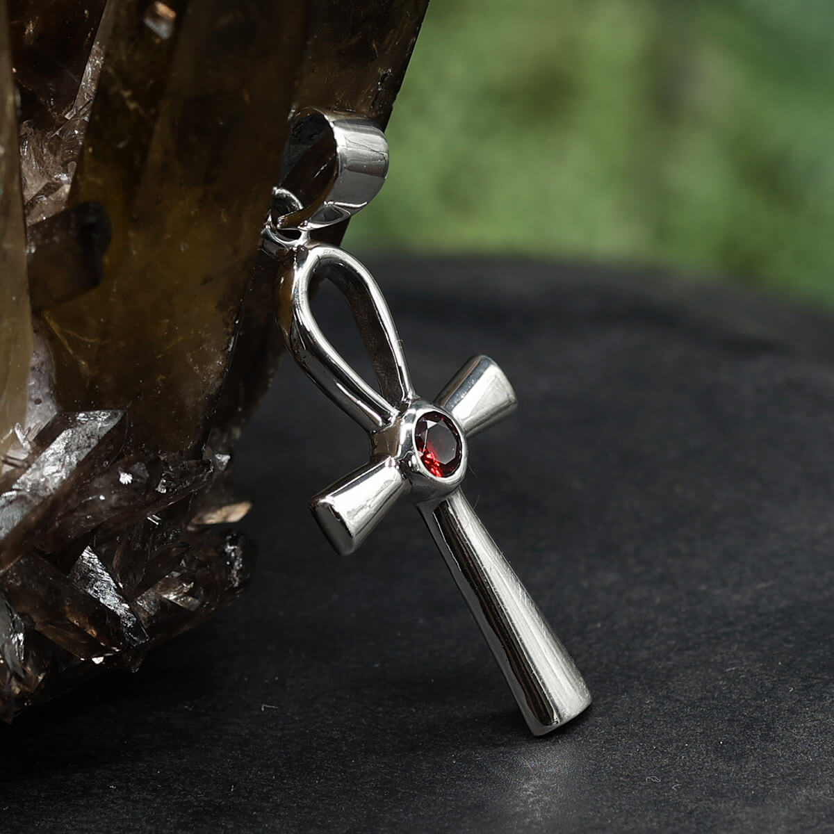 Ankh pendant with red zirconia, 925 silver