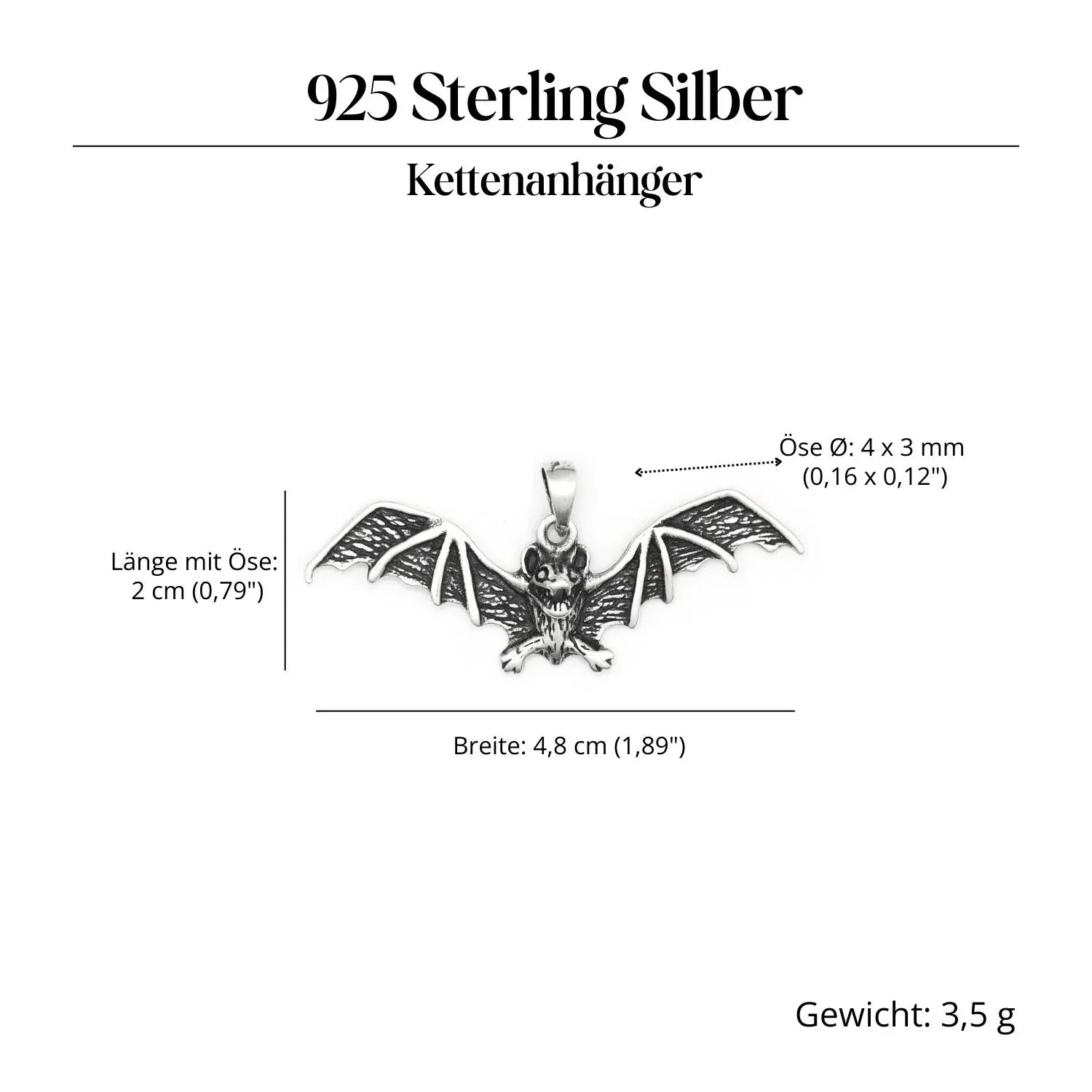 Bat Schmuck Anhänger 925 Silber schlichte Fledermaus