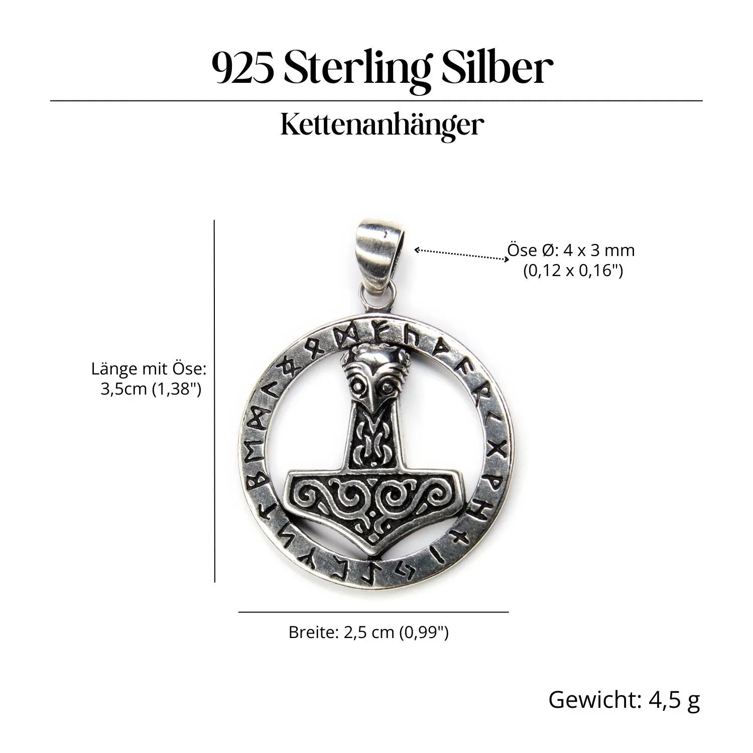 Thors Hammer Schmuck Runen 925 Silber Anhänger