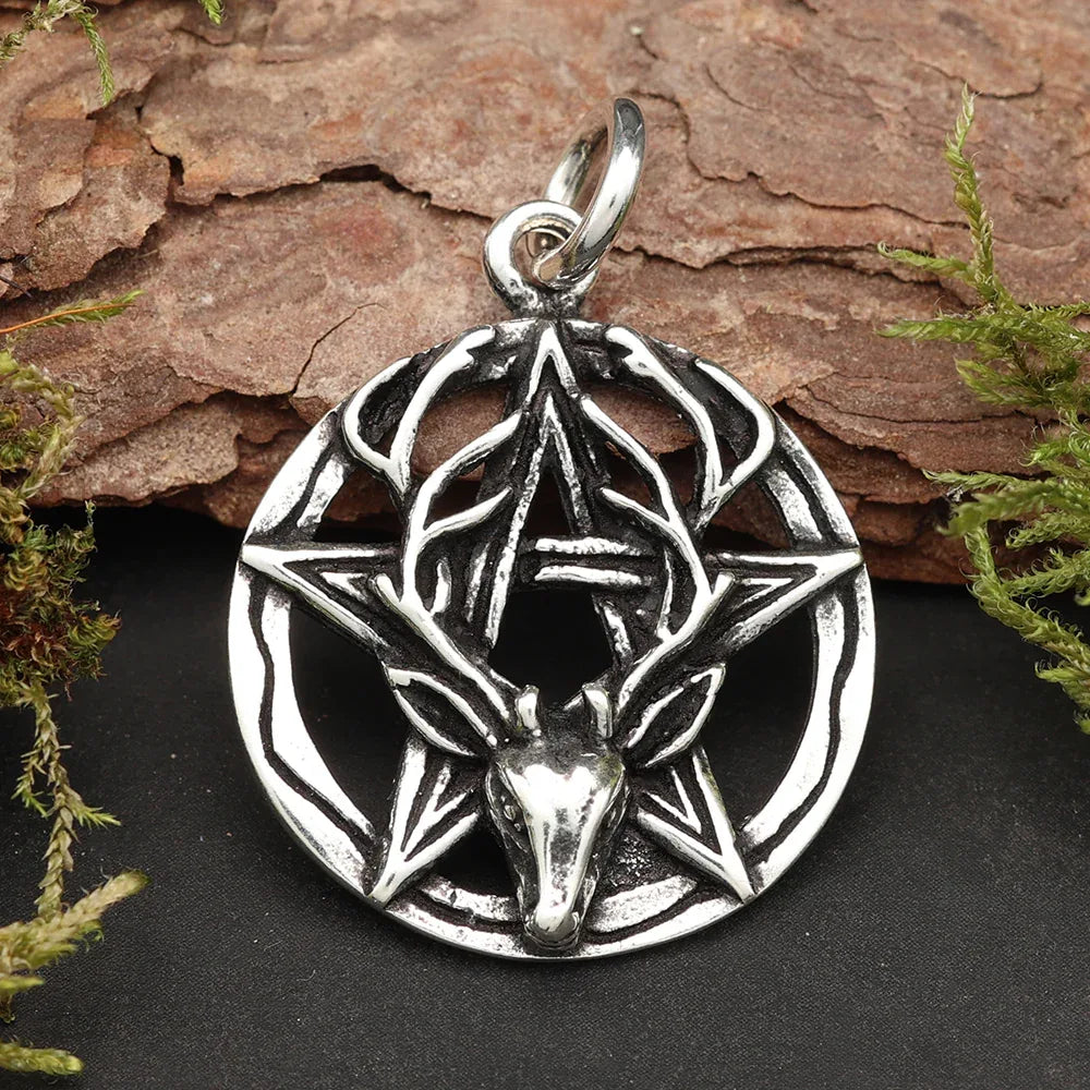 Pentagramm Hirschkopf  Silberanhänger 925 Kette Schmuck Anhänger