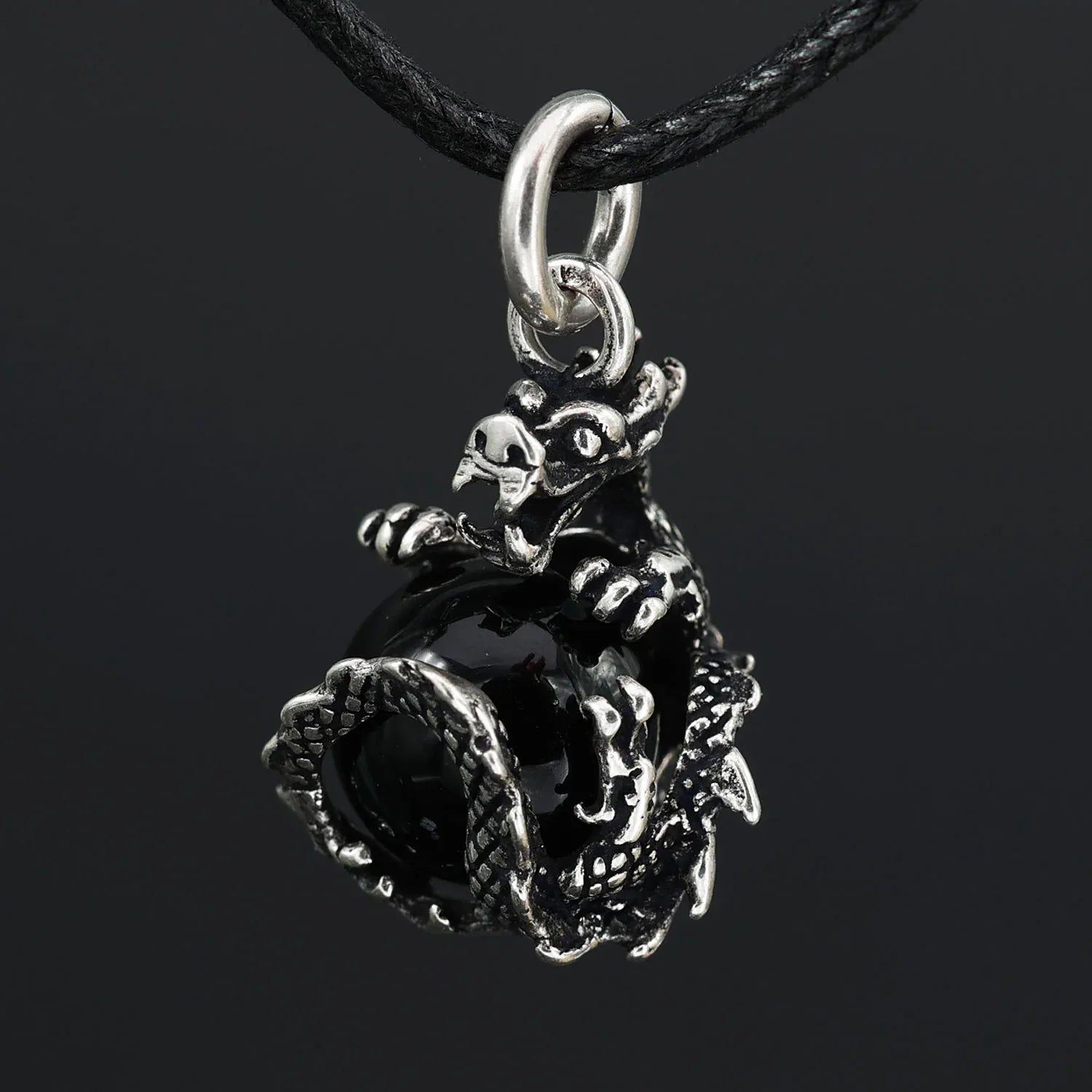 Anhänger Drache 925 Silber mit Kugel schwarzer Onyx