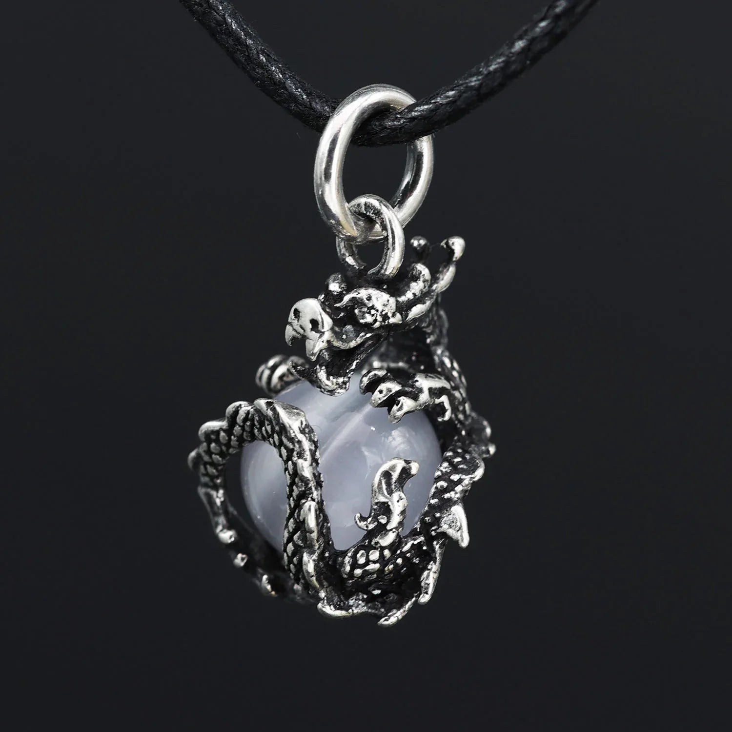 Drachen Anhänger Silber mit grauemBall