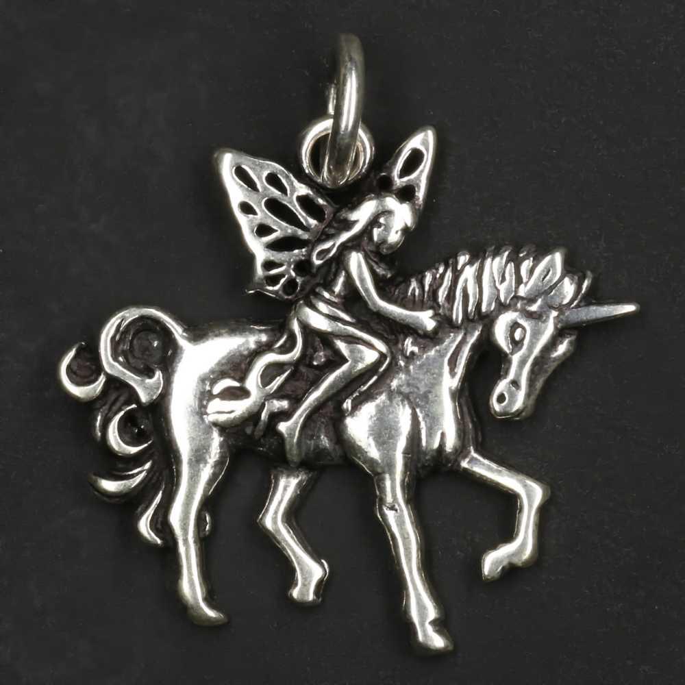 Elfe auf Einhorn 925 Silber Kettenanhänger ausgefallener Anhänger Fee