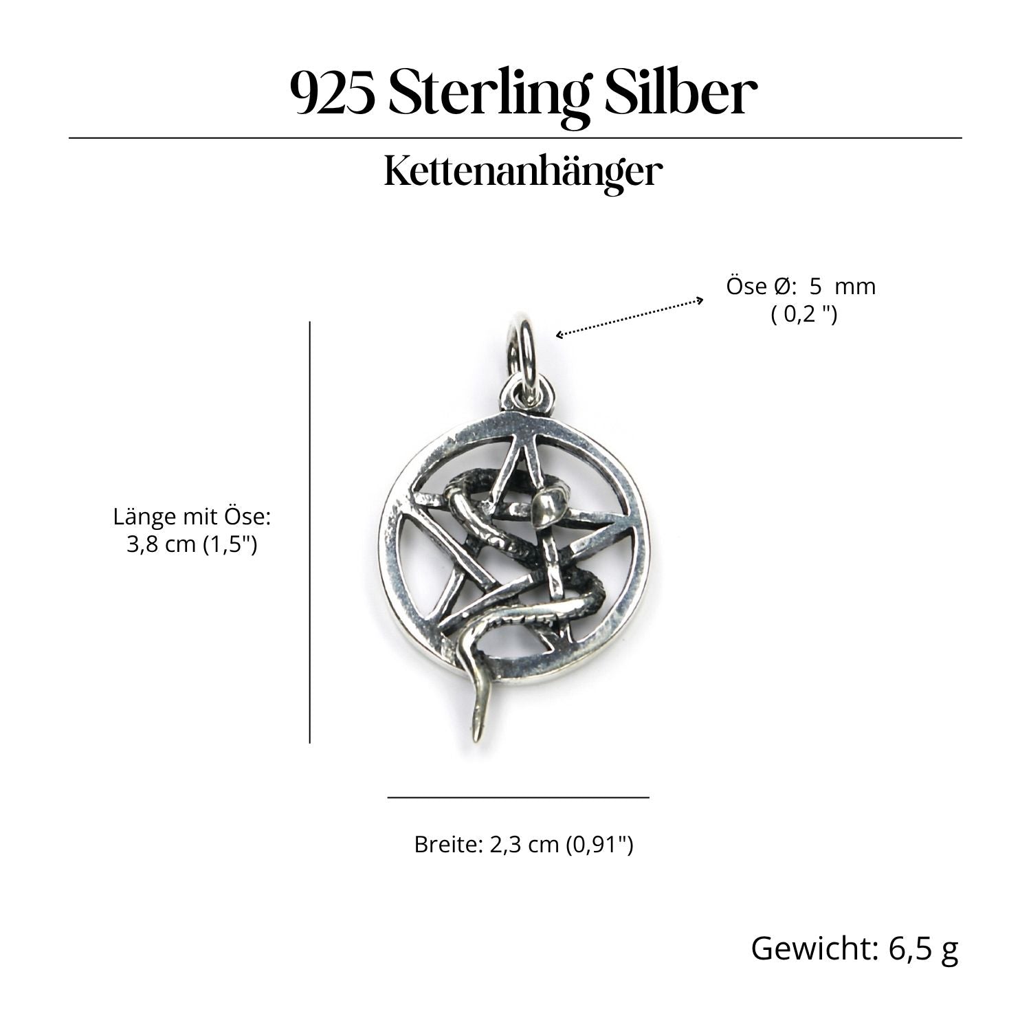 Pentagramm Schlange Silberanhänger ausgefallener Schmuck 925 Silber Kettenanhänger