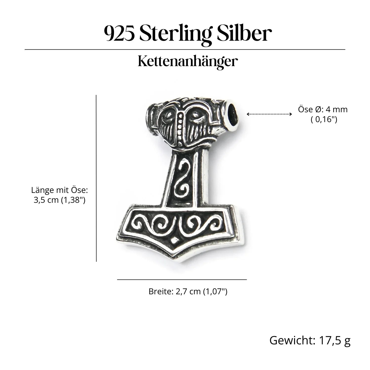 Wikinger Silberanhänger massives Sterlingsilber ausgefallenes Design Thorshammer