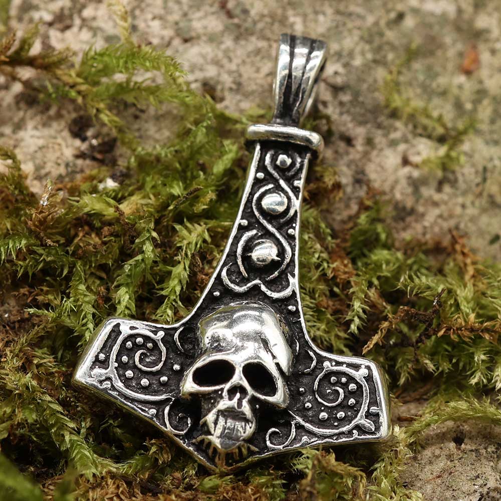 Thorshammer Anhänger mit Totenkopf Silber 925