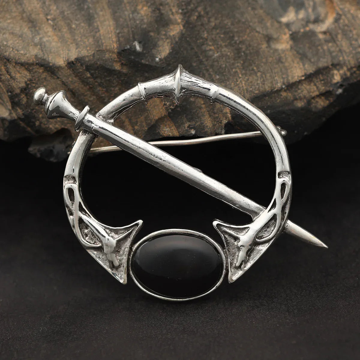 Onyx Brosche Silber Kelten Design 925 Silber Edler Schmuck Gewandung
