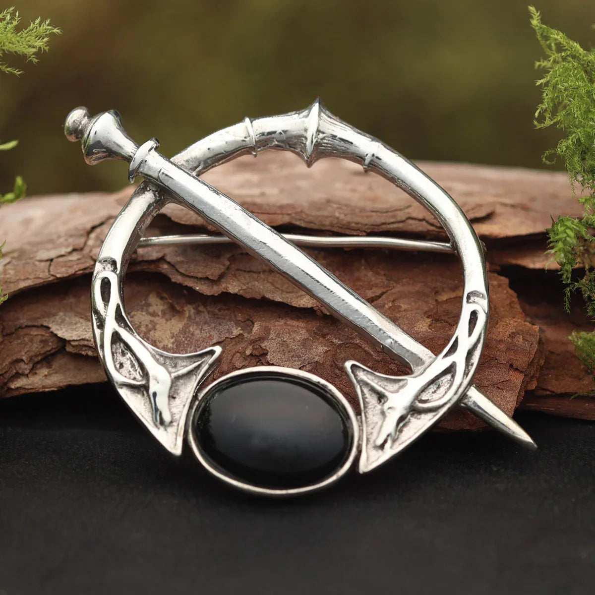 Fibel Onyx Brosche Silber Kelten Design 925 Silber Edler Schmuck