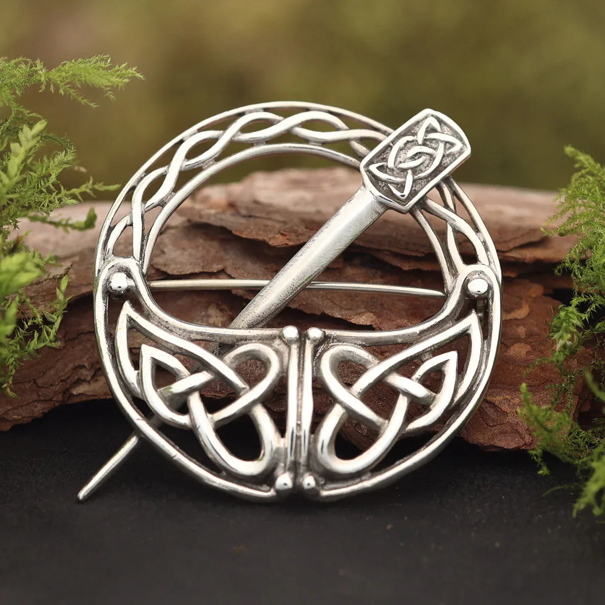 Fibel 925 Silber Keltisches Design Brosche Silberschmuck Gewandung