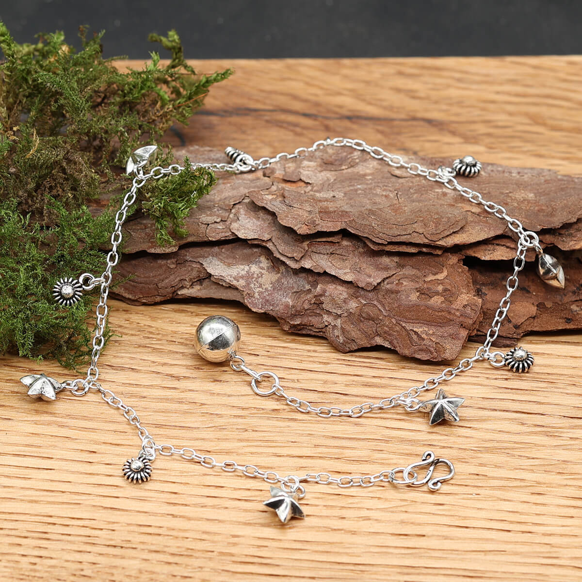 Verziertes Fußkettchen Kristalle 925 Silber Fuß Schmuck