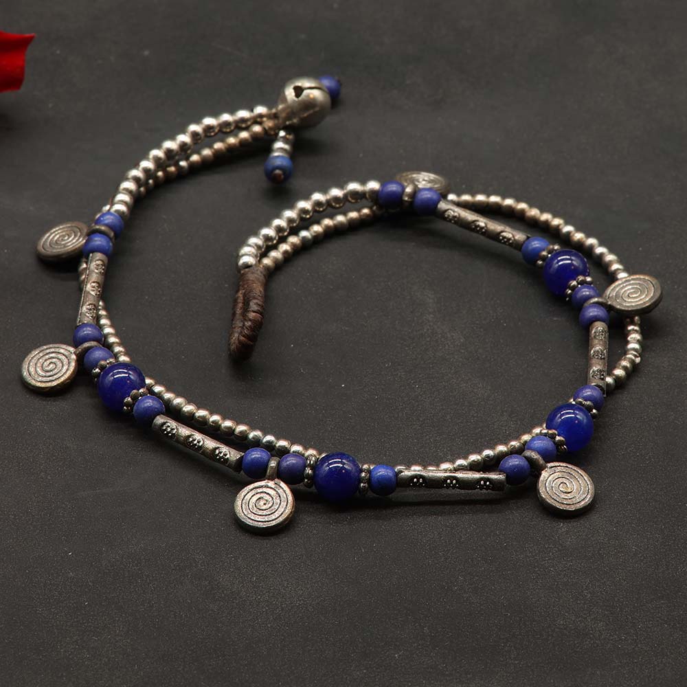 Fußkette Modeschmuck blaue Glasperlen Sommer Schmuck  ausgefallen