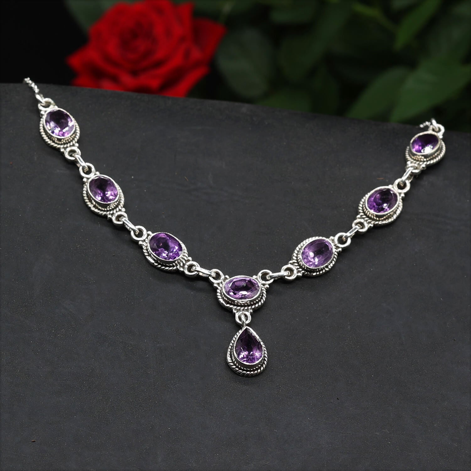 Halskette Edelstein Amethyst 925 Silber