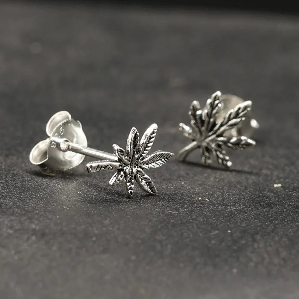 Cannabis Ohrstecker 925 Silber Ohrring Marihuana Kiffer Ohrschmuck