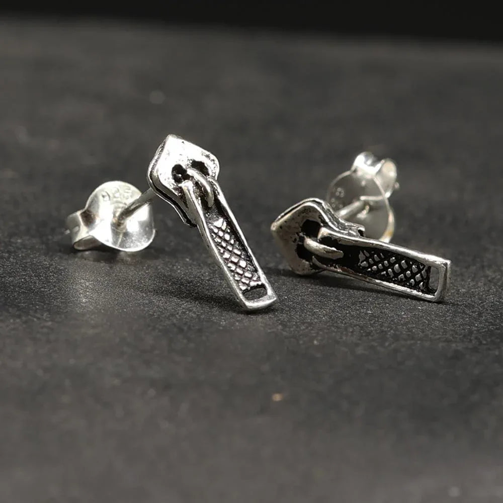 Reißverschluß Ohrring 925 Silber lustiger Ohrstecker ausgefallen Sterlingsilber
