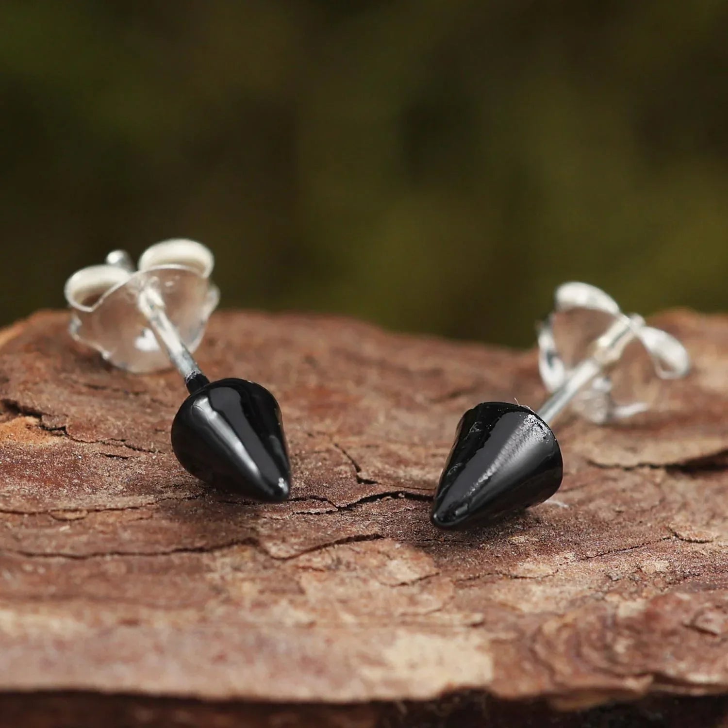 Schwarze Spitze Ohrringe Stecker Silber Ohrschmuck Gothic