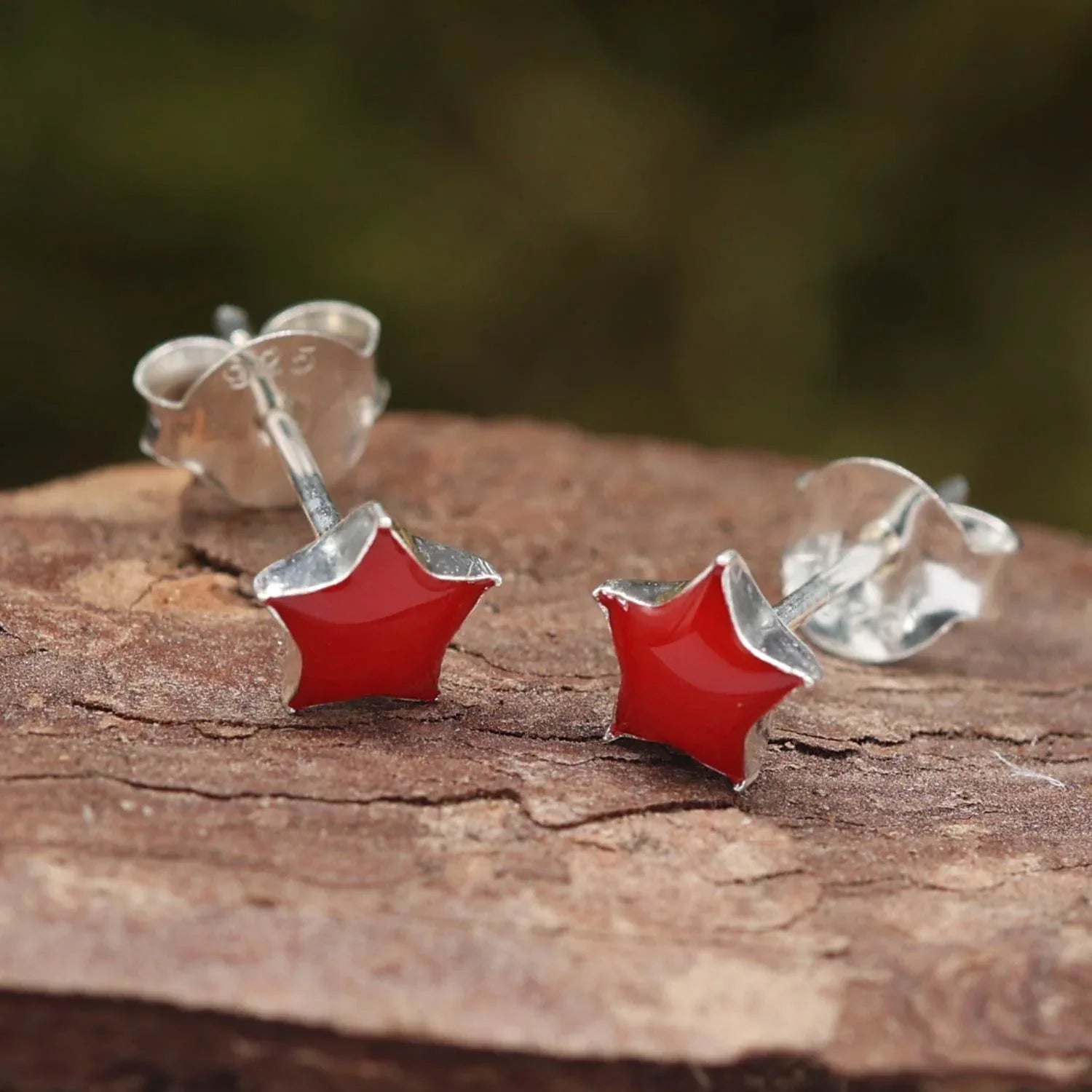 Roter Stern Ohrstecker ausgefallener Ohrschmuck 925 Silber