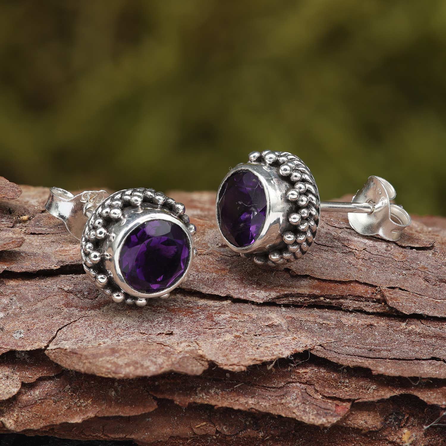 Amethyst Jewelry Stud Earrings Gemstone Jewelry 925 Silver (Pair)